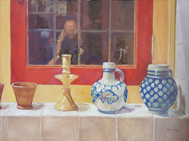 Bodegón con reflejo del autor