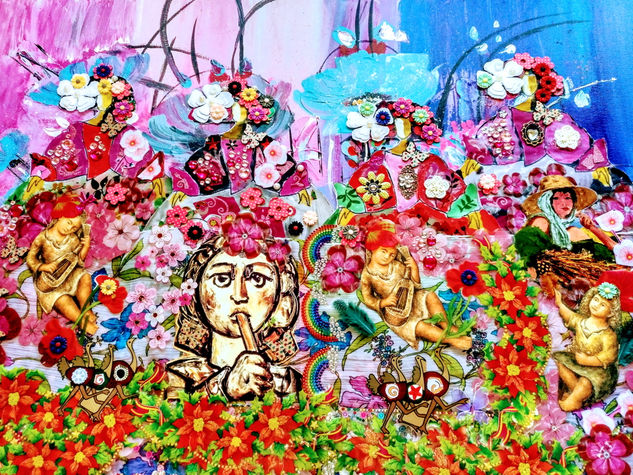 Meninas. Poesía. Mixed media Canvas Figure Painting