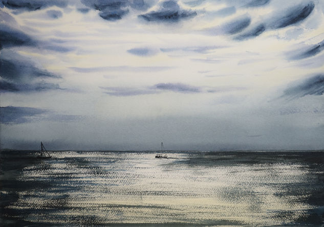 Marina al atardecer Watercolour Paper Marine Painting