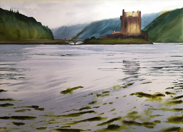 Castillo de Eilean Donan Acuarela Papel Paisaje