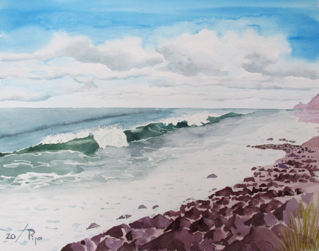 Playa de Macenas Watercolour Paper Marine Painting