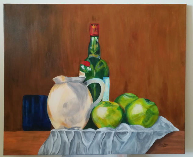 "BODEGON CON BOTELLA VERDE" Acrylic Canvas Still Life Paintings