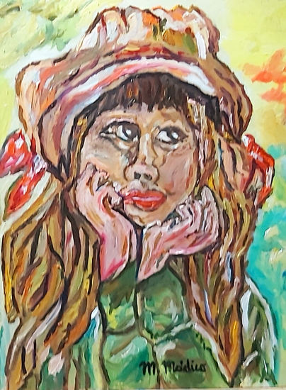 Chica pensando Oil Panel Figure Painting