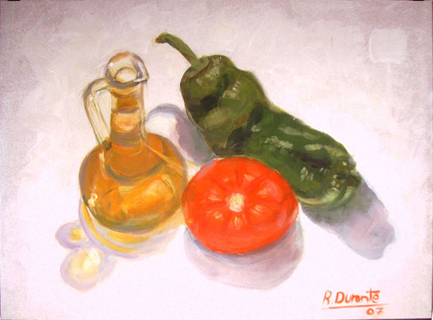 VERDE, ROJO Y ORO Acrylic Panel Still Life Paintings