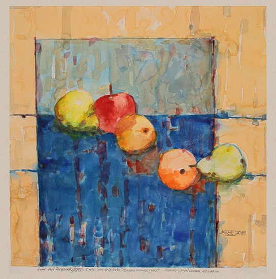 "Manzana, naranjas y peras" Watercolour Paper Still Life Paintings