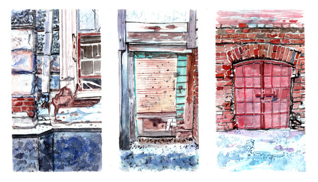 Astrakhan windows 1 Acuarela Papel Paisaje