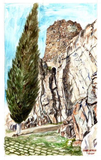 Toledo old tower Acuarela Papel Paisaje