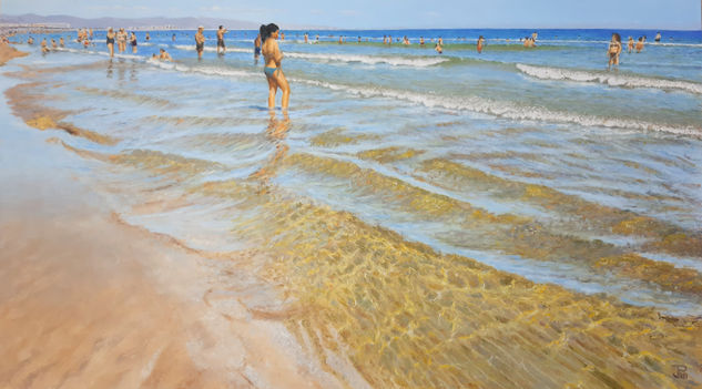 DIA DE PLAYA Oil Panel Marine Painting