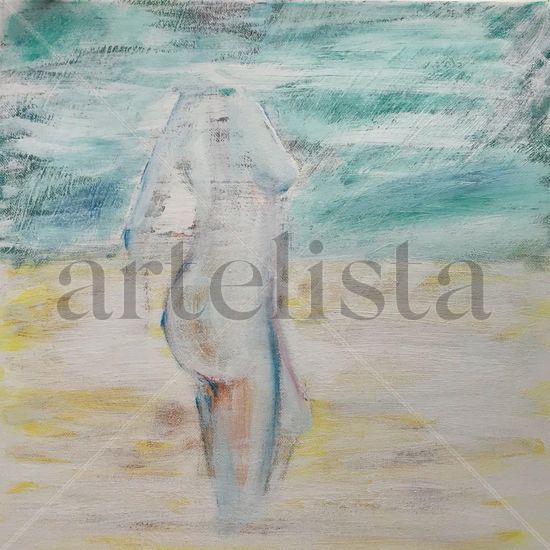 Young woman at the beach Acrylic Canvas Nude Paintings