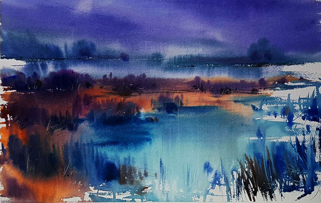 laguna al atardecer Watercolour Paper Landscaping