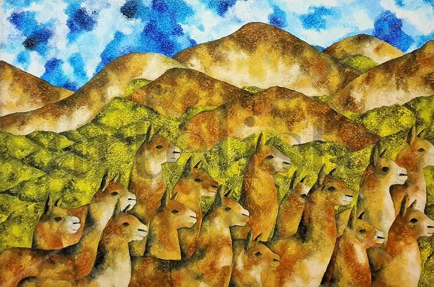 Las LLamas Perú Acrylic Canvas Animals