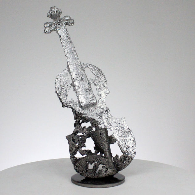 violín solo IV - Metal escultura - acero cromado violín