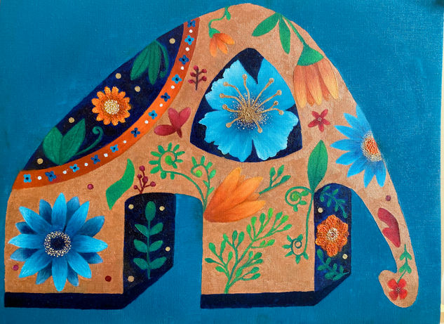 El elefante ocre Oil Textile Animals