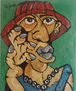 Mujer con sombrero rojo.