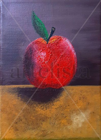 Manzana roja, mesa vieja Acrylic Canvas Still Life Paintings