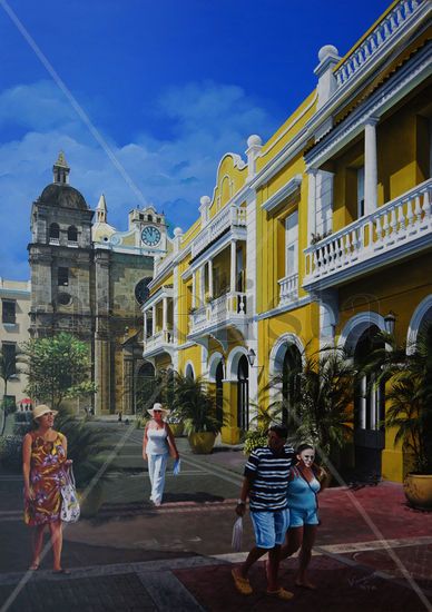 Plaza S Pedro Claver (Cartagena de Indias) Oil Panel Landscaping