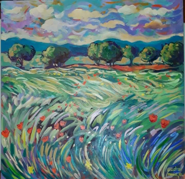 Campo de trigo y amapolas