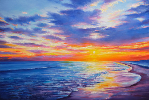 Majestic Sunset Oil Canvas Marine Painting