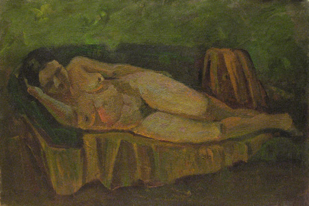 Naked woman on sofa Óleo Lienzo Desnudos