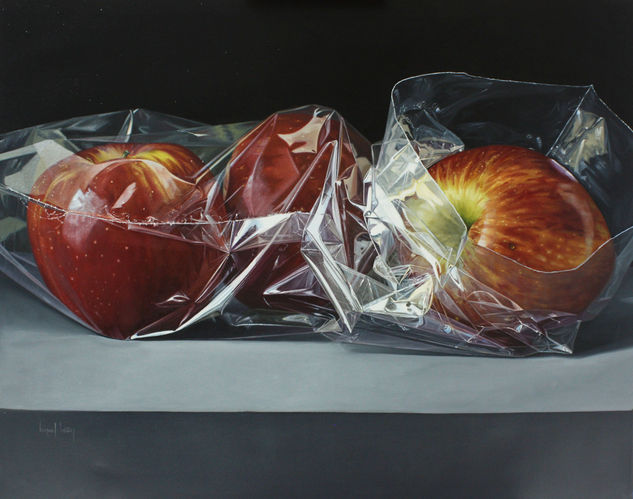 Bolsa con tres manzanas Oil Canvas Still Life Paintings