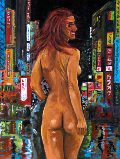 Vienna iluminando la noche de Tokio con su desnudez Acrylic Panel Nude Paintings