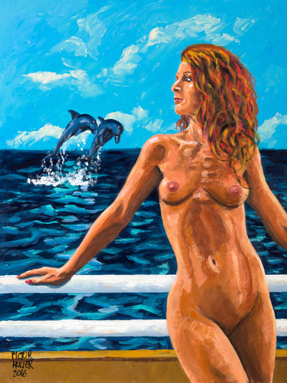 Delfines saltando para ver a Vienna desnuda Acrylic Panel Nude Paintings