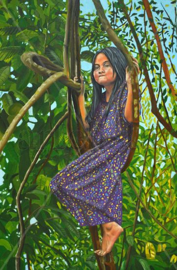 Niña en selva lacandona Oil Canvas Figure Painting