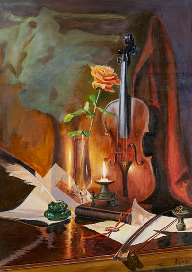 The violin and the flame Óleo Lienzo Otros