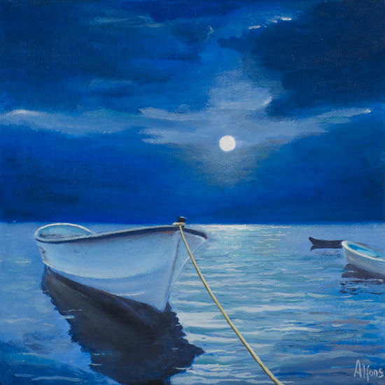 The moon and the sea Oil Canvas Marine Painting