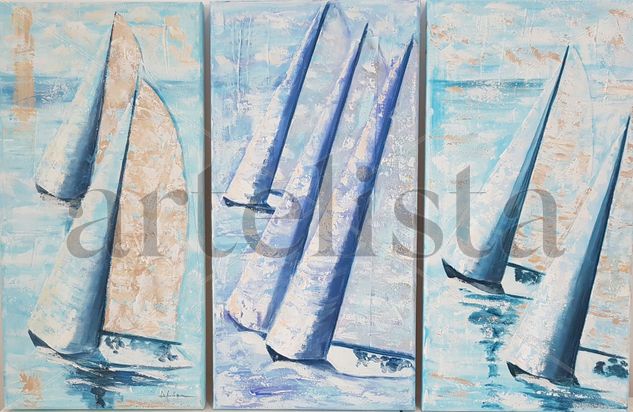 Velas de tela 123 Mixed media Canvas Marine Painting