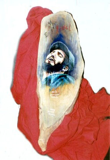 FIDEL CASTRO, RODAJA ARTISTICA, PINTURA Acrílico Tabla Retrato