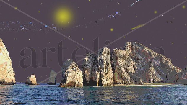 Nocturno iluminado en el Arco de Cabo San Lucas 