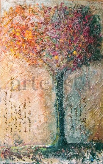 Árbol con poema Oil Panel Landscaping