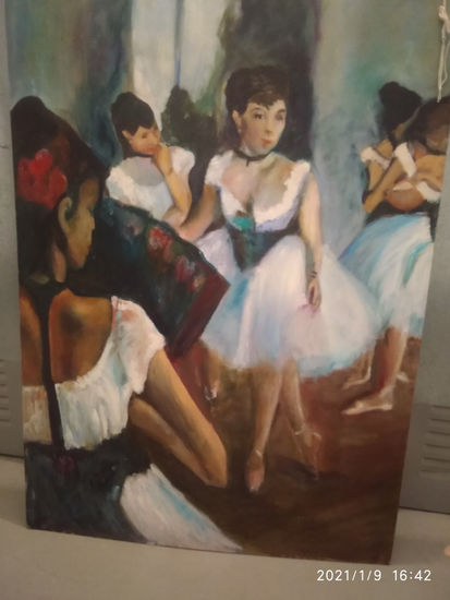 Descanso bailarinas Oil Panel Figure Painting