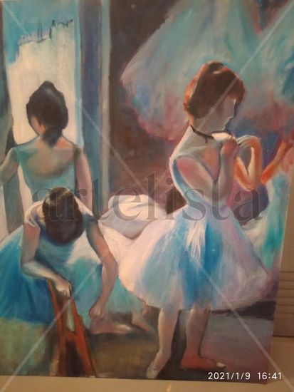 Bailarinas Oil Panel Figure Painting