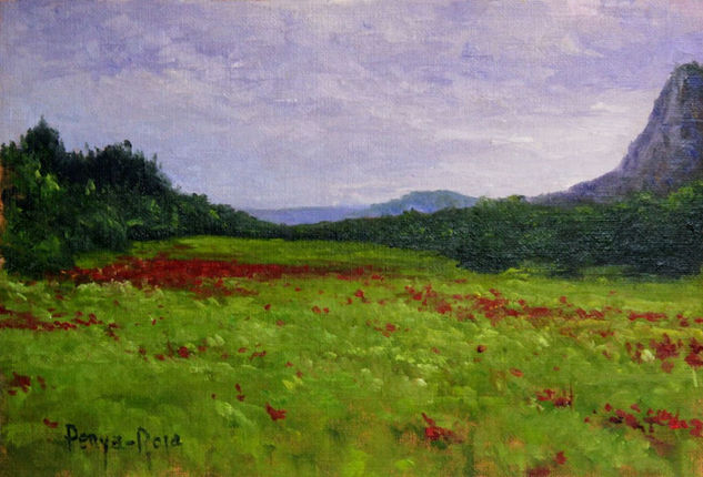 Prado con amapolas Óleo Papel Paisaje