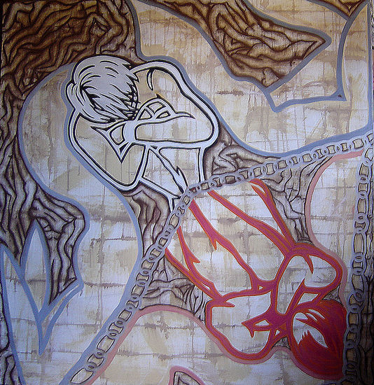 Ángel de barro Mixed media Textile Figure Painting