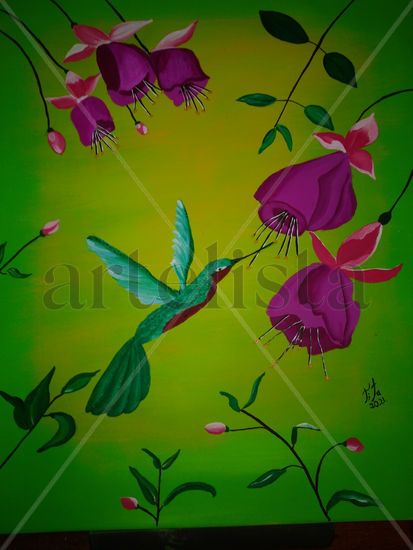 Libertad de colibri Acrylic Canvas Floral Painting