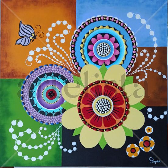 ALEGRIA Mixed media Canvas Floral Painting