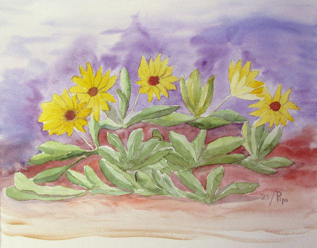 margaritas amarillas Watercolour Paper Floral Painting