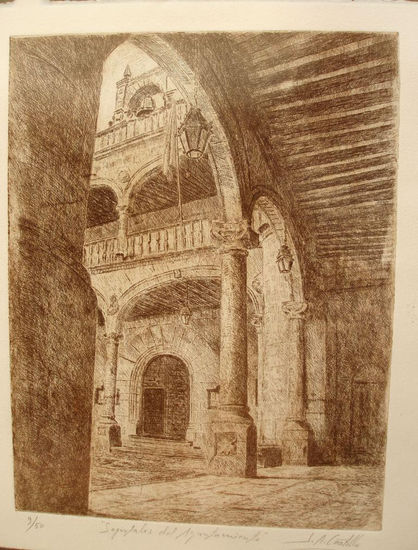 "Soportales del Ayuntamiento, Ciudad Rodrigo" Etching Process