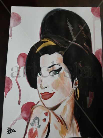 Amy Winehouse Acuarela Papel Retrato