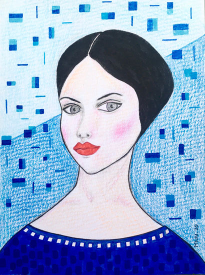 Mujer en azul Técnica Mixta