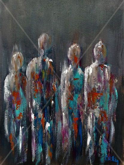 Somos 4 amigos Acrylic Paper Figure Painting