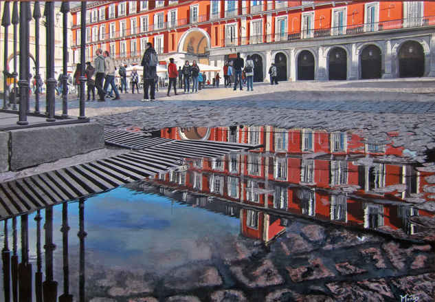 Reflejos Plaza Mayor Madrid Acrílico Lienzo Paisaje