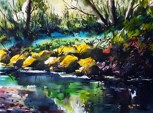 rio peñafrancia en el botanico Acuarela Papel Paisaje