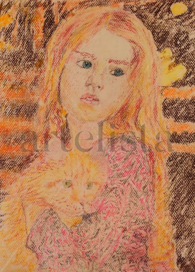 Niña con gato 3 Pastel Papel Animales