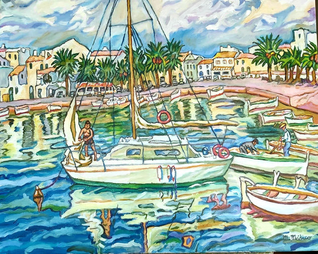 Puerto pesquero Palma de Mallorca Oil Textile Marine Painting