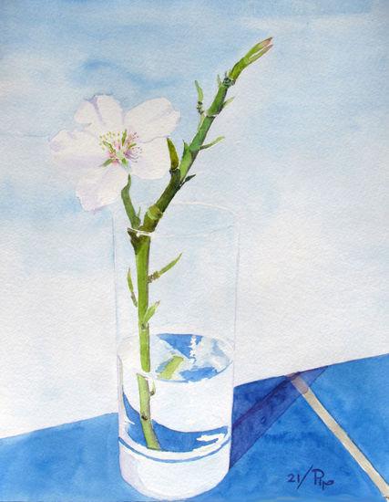 flor de almendro en un vaso Watercolour Paper Floral Painting