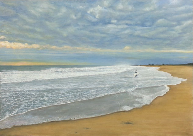 PLAYA DE EL SALER TORMENTOSA Oil Panel Marine Painting